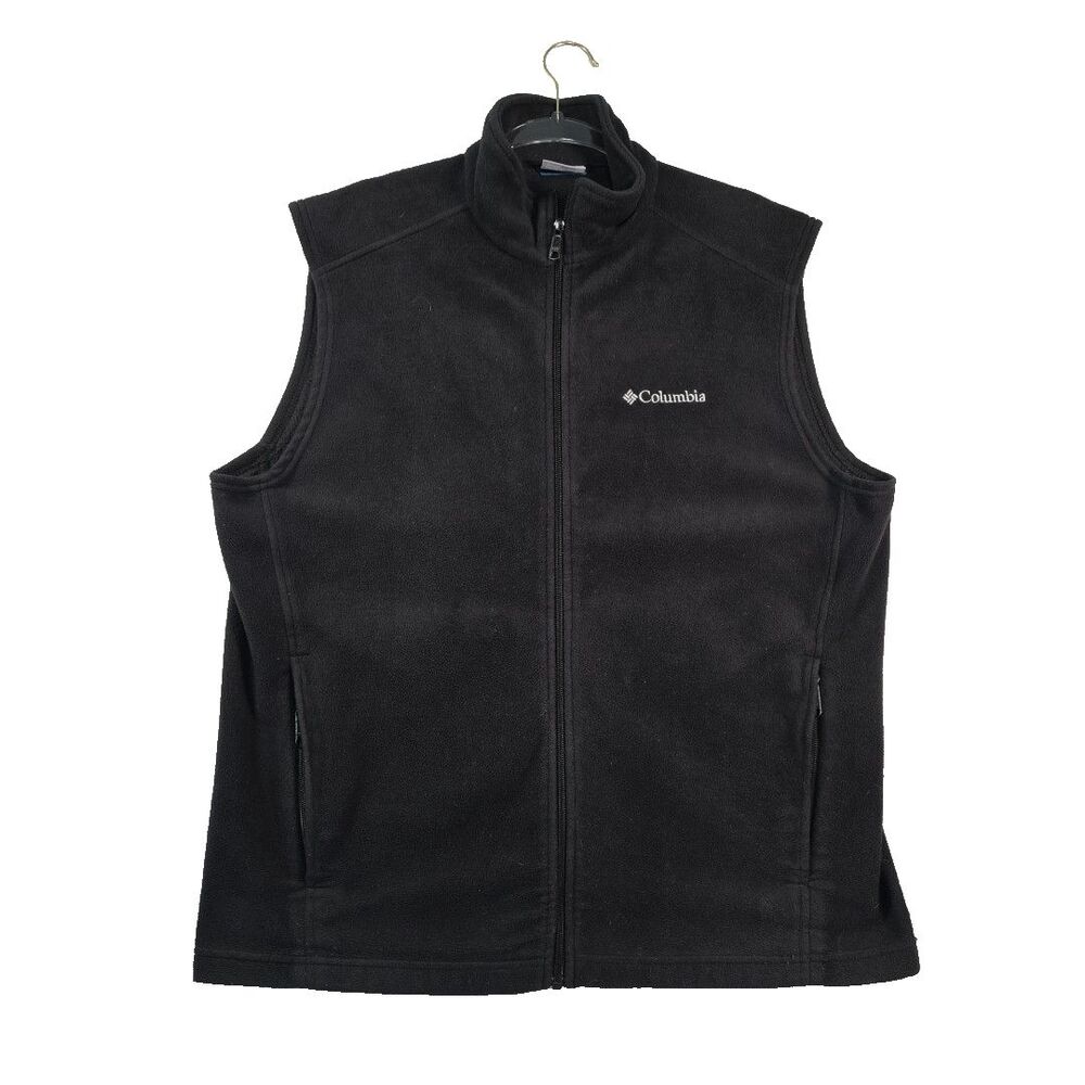 Columbia Fleece Vest Full Zip Sleeveless Men's L Outdoors Hiking Black Hiking